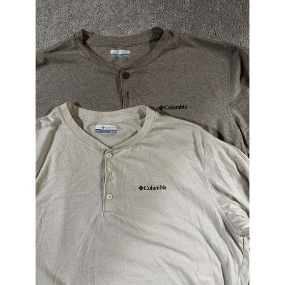 (2) Men's Columbia Long Sleeve Omni-wick Henleys Size XLT‎ Flawless Brown Beige - Picture 1 of 11